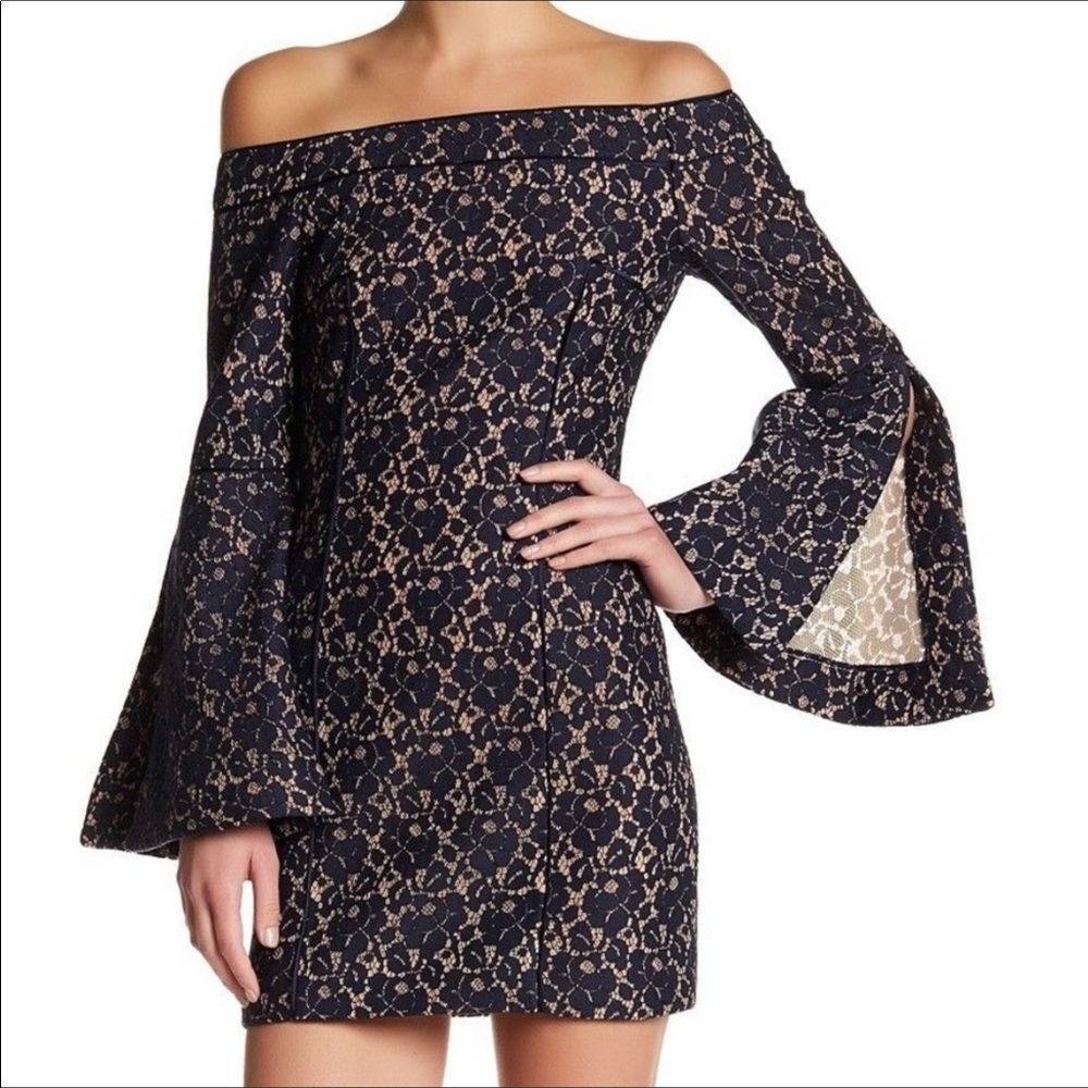 Keepsake The Label Off Shoulder Lace Bell Sleeve Mini Dress Size XS - Picture 10 of 12